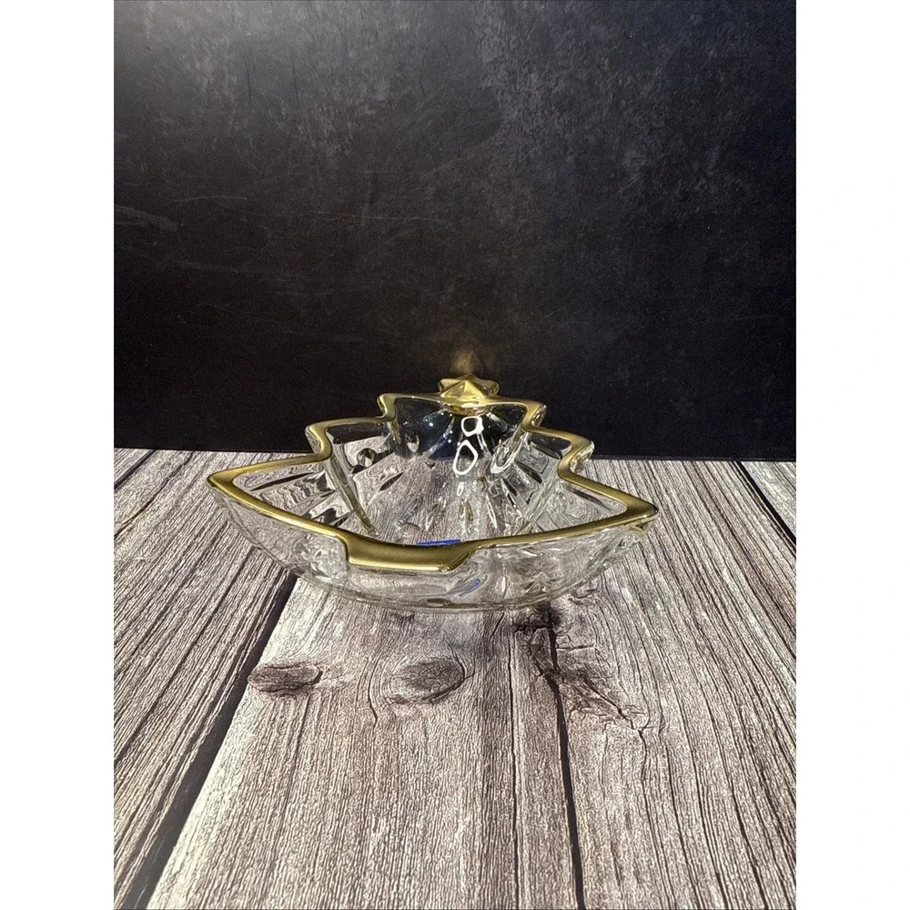 Studio Nova Christmas Tree Candy Dish  Crystal Gold Rim Yuletide Spirit